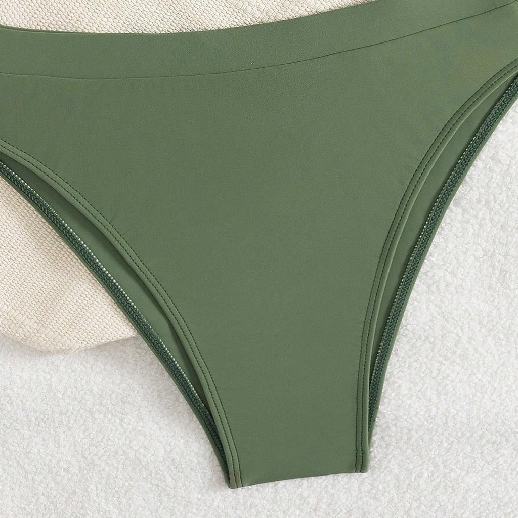 High Waist Bikini Set for Women Solid Color Pleated Sling Two Piece Swimwear Sexy Beachwear Summer Bathing Suit Fashion Trendy