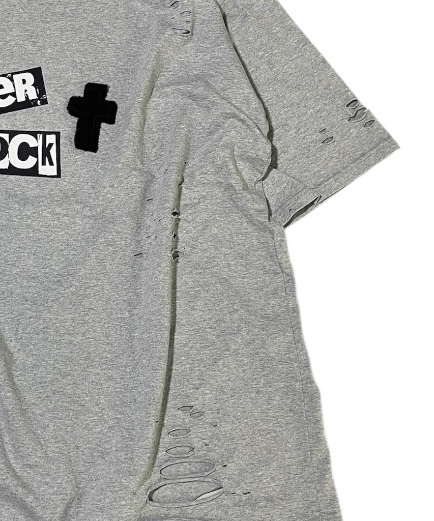 SK8ER ROCK Rock Cross Destroyed T-Shirt ((Melange Gray))