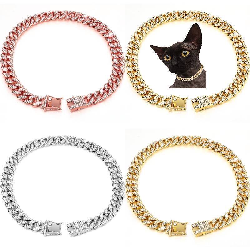 Dog Shiny Cat Chain Collar Pet Choke Collars Necklace Golden Sliver Pink Alloy