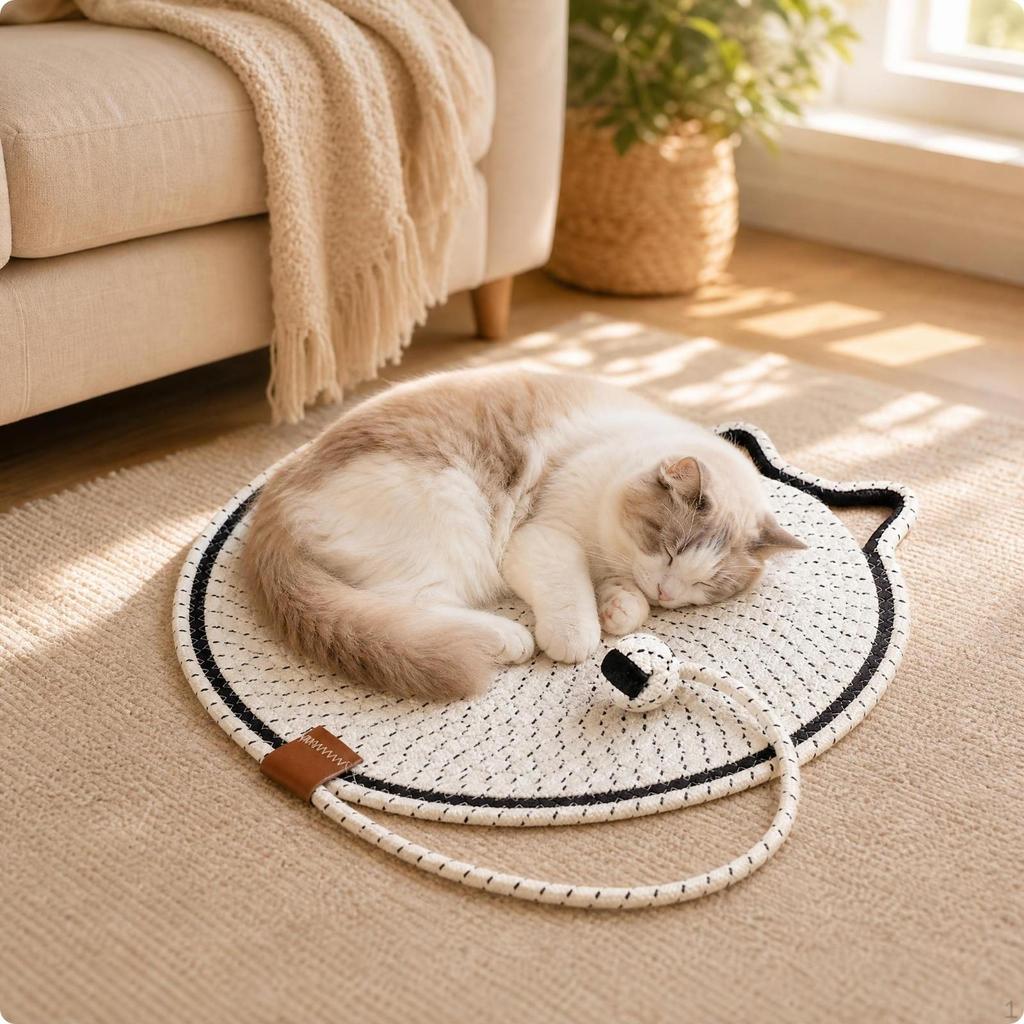 Cat Head Scratching Mat Braided Surface Stitched Edge Pet Supply for Cats, Home