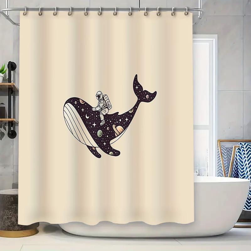 Whale Astronaut Shower Curtain Space Galaxy Universe Ocean Deep Sea Decor Bathroom Set Modern Artistic Home Textile