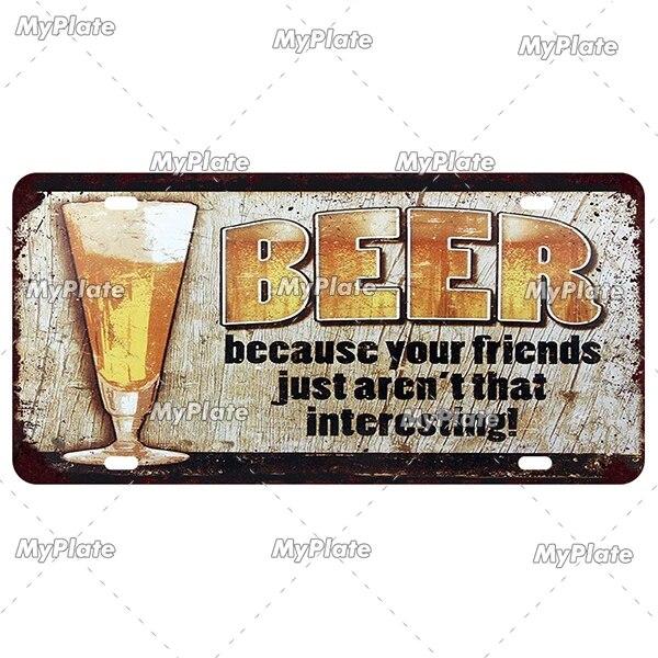 Drinking Beer Licenses Plate Garage Plaque Metal Tin Sign Decorative Car Plate For Living Room Door Club Garage Wall Decoration