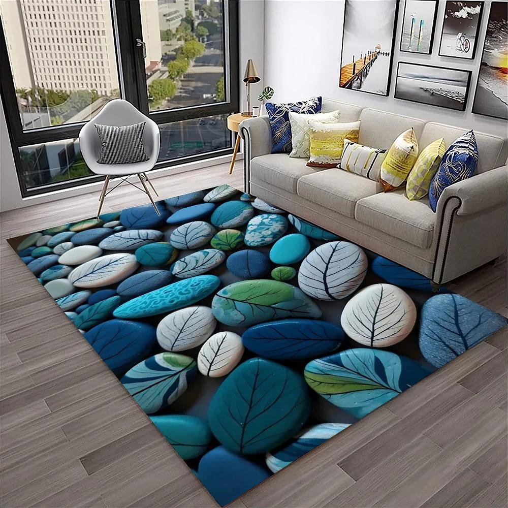 3D Stone Pebbles Footprint Beach Carpet Rug for Home Living Room Bedroom Sofa Doormat Decor,Kid Play Area Rug Non-slip Floor Mat