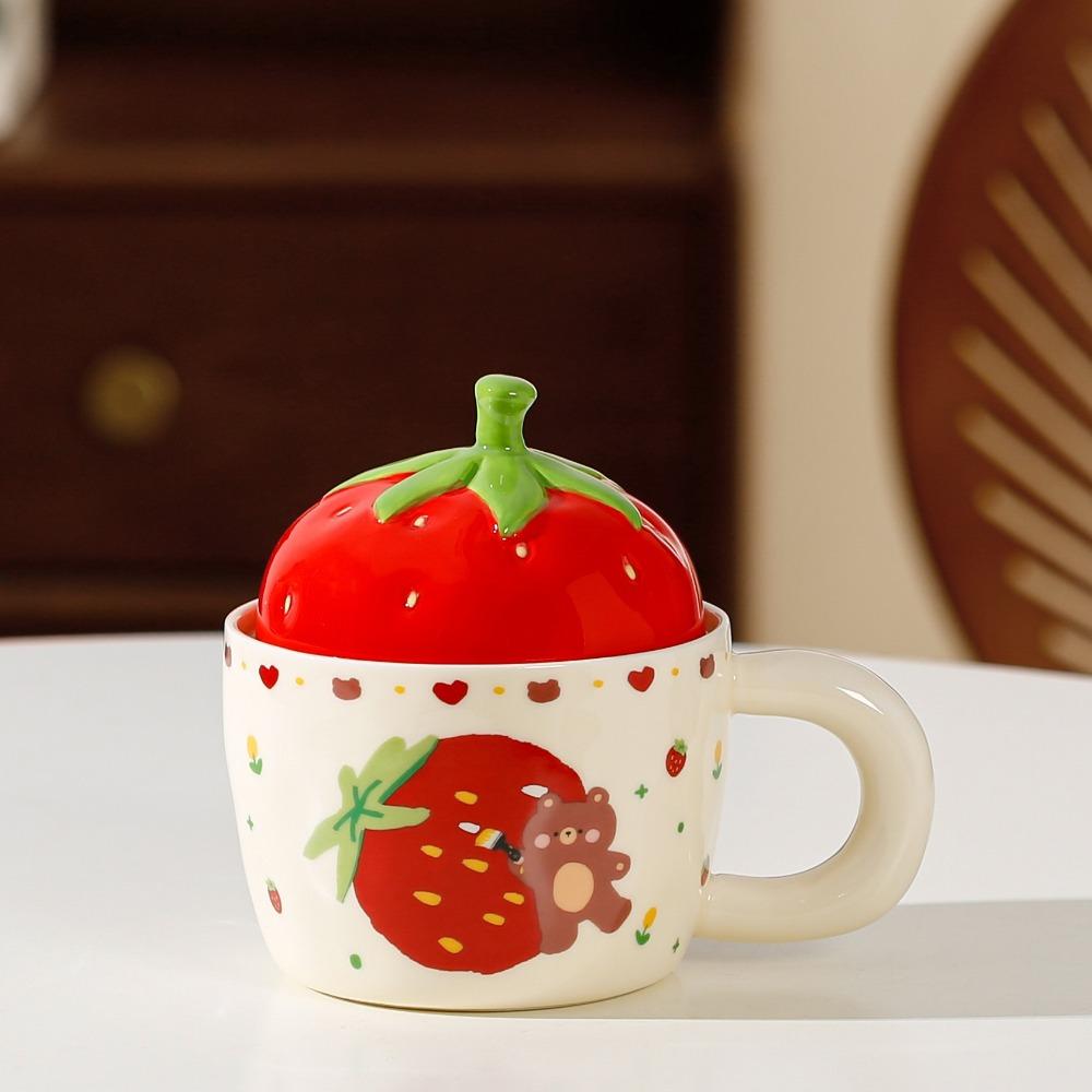 Creative Hand Color Strawberry Ceramic Tableware Large Capacity Cup Dormitory Students School Season Noodle Bowl Girls High Value