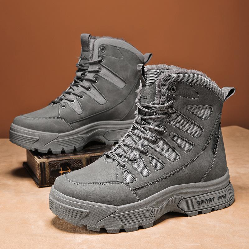 Outdoor waterproof mountaineering tactical boots fleece warm outer wear non-slip snow boots high-top sports cotton shoes