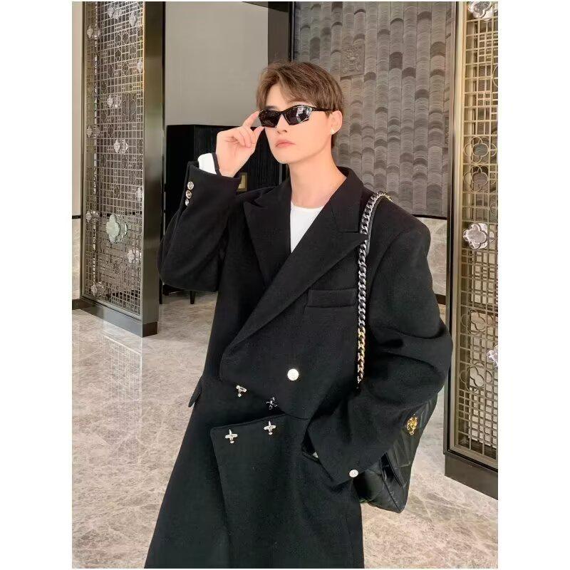 

Men s Autumn/Winter 2025 Trendy Woolen Lapel Trench Coat - Scruffy Cool Mid-Length Outerwear 2XL чорний