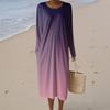 Women's Fashion Casual Long Sleeve Gradient Round Neck Pocket Elegant Temperament Dress