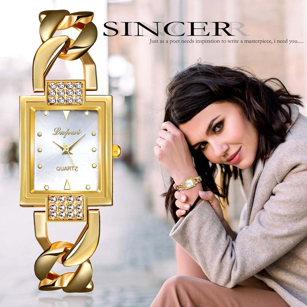 "Women's Analog Waterproof Square Dial Bracelet Watch Gold Silver Casual Business Fashion Accessory"