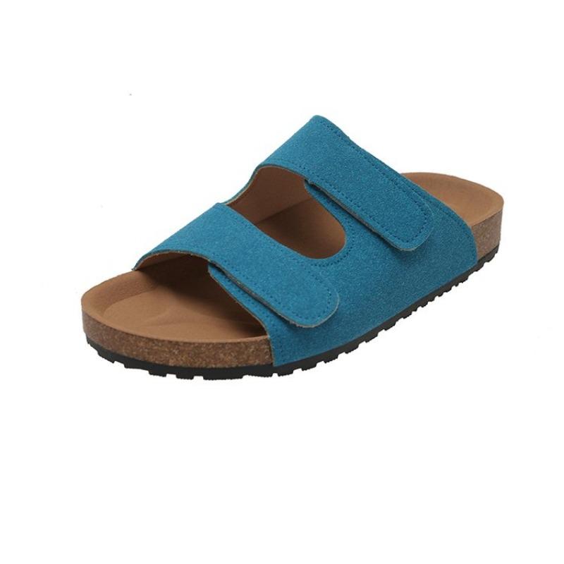 Fashion Summer New Style Flat Sandals Women Fashion Round Head Shallow Mouth Open Toe Cow Suede Set Foot Anti-slip Wear Slippers