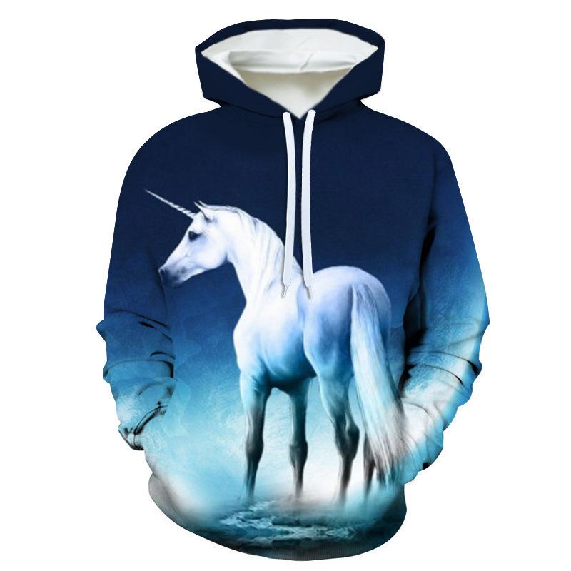 Autumn 3D Horse Pattern Printed Hoodies Fashionable Casual Sports Long Sleeved Men's Hooded Sweatshirts