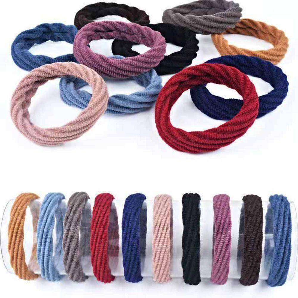 10Pcs Elastic Rubber Bands Hair Ties Ponytail Holder Solid Color Hair Rope  Women