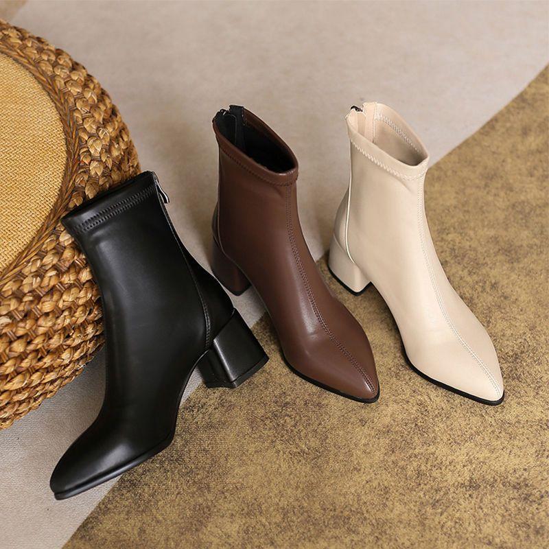 Herbst und Winter neue kleine Größe Martin Stiefel Damen 313233 elastisch dünn spitz große Größe Damen Kurzstiefel 41-43 dicker Absatz 40