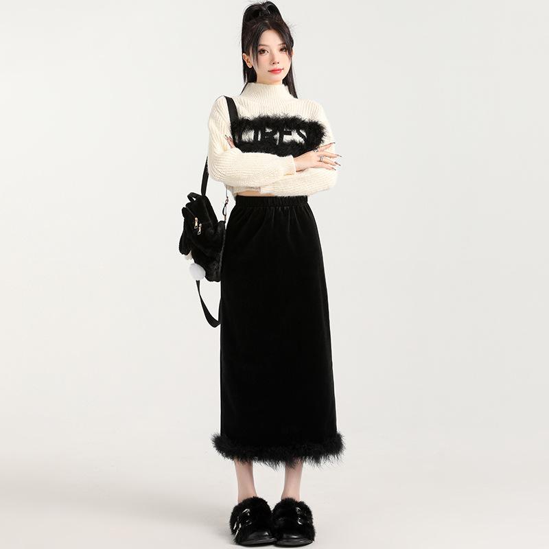 

Черная бархатная юбка женская осенне-зимняя с высокой талией, облегающая, драпированная, миди, с разрезом сзади, А-силуэта, юбка-карандаш 2XL чёрный