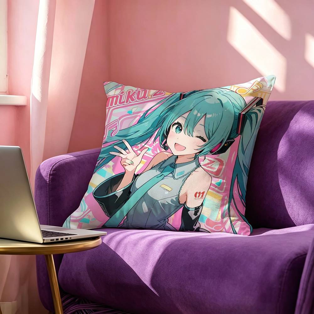 Kawaii Singer Miku-S Pillow Case Square Double-Sided Sofa Cushion Cover Bedroom Bedside Pillow