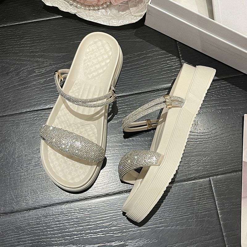 

Two wear cool slippers, women wear new summer muffin thick bottom non-slip women s two-in-one dual-use one-word drag 40 бежевый