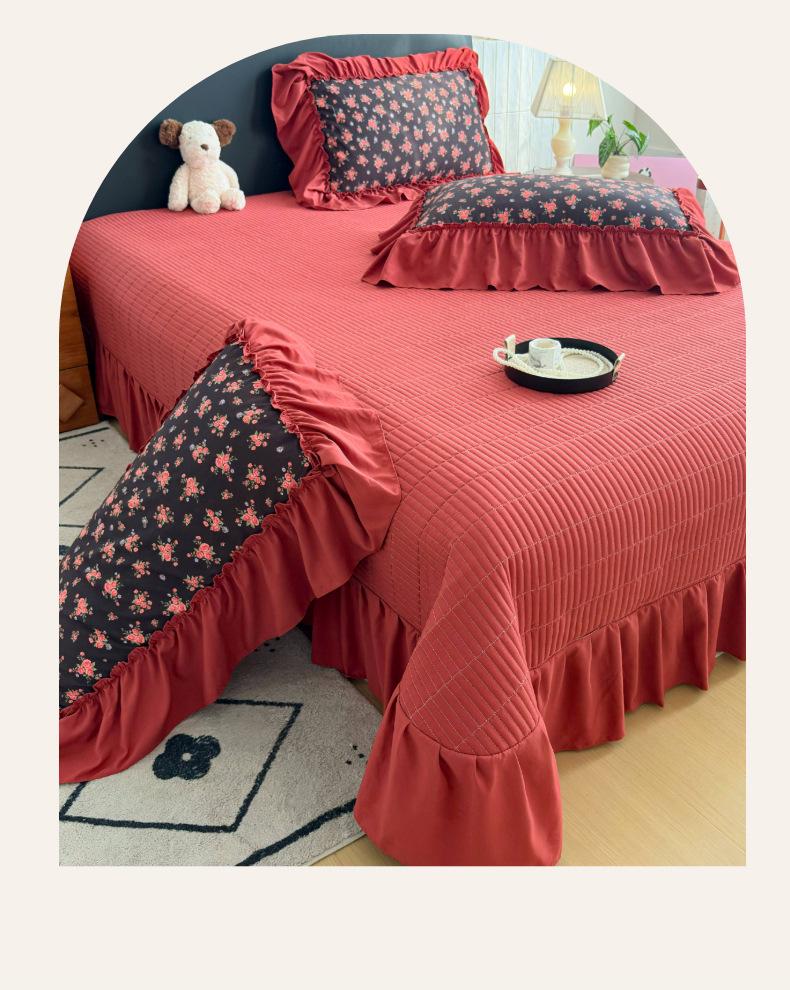 Spring/Summer Washed Cotton Lace Quilt Bedspread Set - 4 Pieces, Machine Washable
