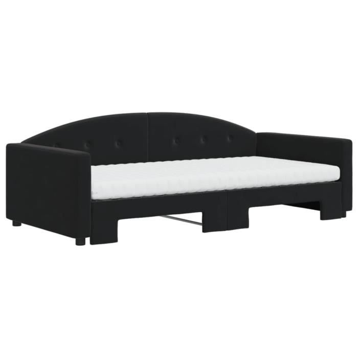 VidaXL Daybed with Trundle Bed and Mattress Black 100x200 Cm Velvet 3197336