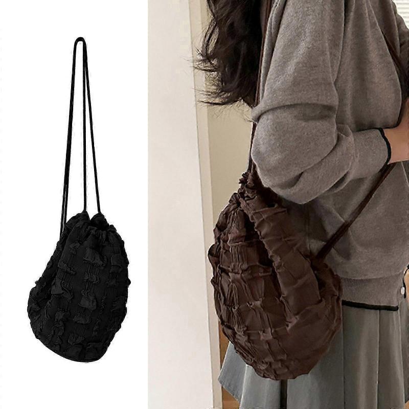 Pleated Cloud Small Drawstring Backpack Women Bags Fashion Shoulder Bags Casual Crossbody Bag Storage Pouch String Bag Brown