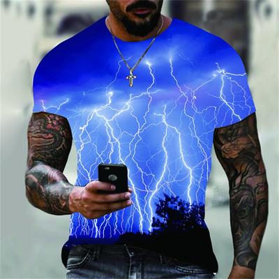 Hip Hop Hafif Tişört Yıldırım Gökyüzü Baskı Eğlenceli Kısa Kollu Kişiselleştirilmiş Moda