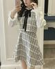 Check Tweed Ribbon Mini Dress Size [Nshop] (White, S)