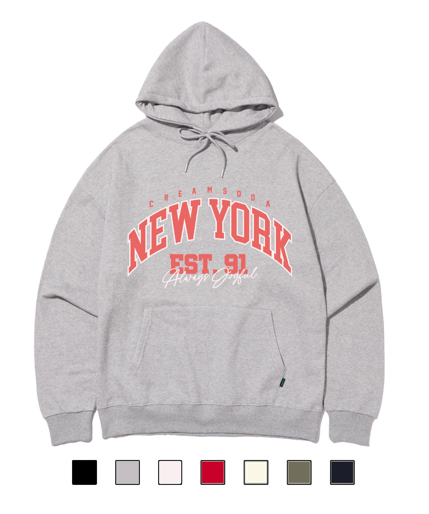 Cream Soda Lab Crsdel New York Joyful Hoodie Grey Pink (Fleece-Lined Or Non-Fleece-Lined) M