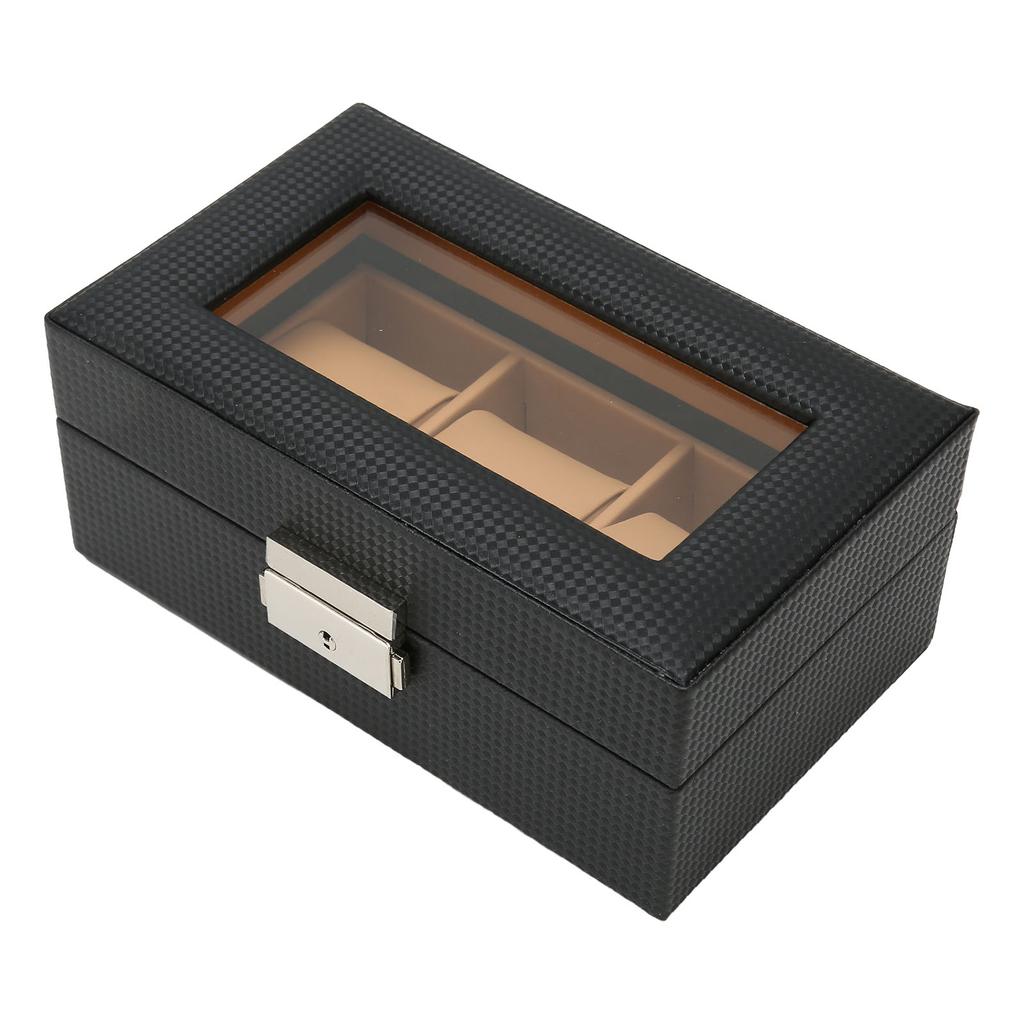 Watch Display Holder Stylish Light Luxury 3 Slots Lockable Dustproof Watch Case with Glass Plate