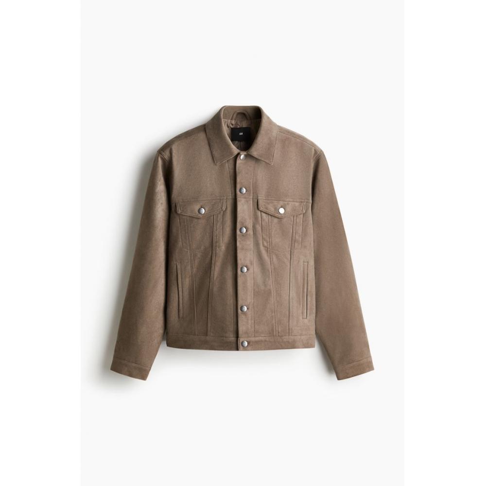 H M Regular Fit Textured Jacket Dark Beige