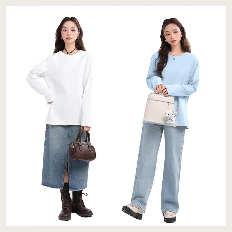 MJ STYLE Women's Loose Fit Pure Cotton Long-Sleeve T-Shirt