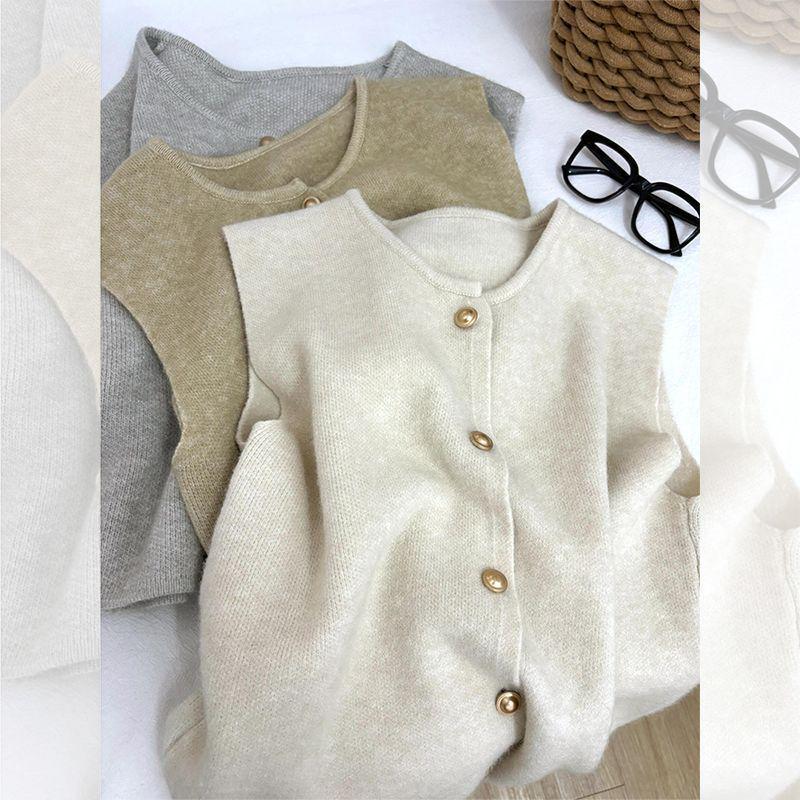 Korean Style Retro Knit Vest Cardigan - Soft, Fluffy, Loose Fit, Round Neck Perfect for Autumn and Winter