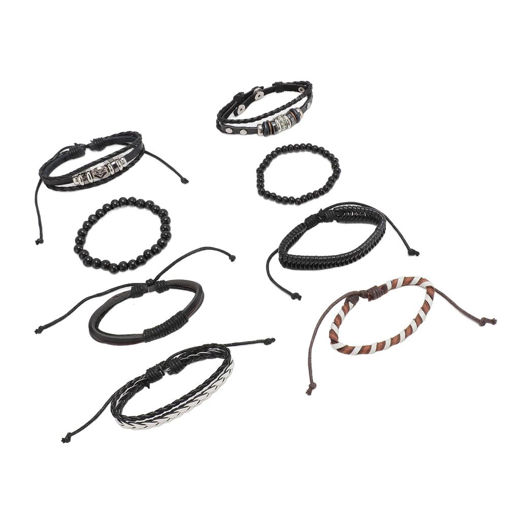 Flerlagrigt flätat armband PU-läder Vintage Universellt Unisex Afrikanskt pärlarmband Svart