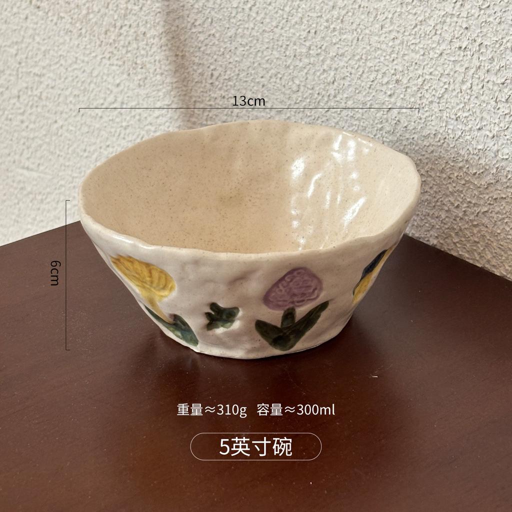 Retro Handmade Ceramic Tableware Underglaze Color Rice Bowl High Value Household Plate Breakfast Cup Dessert Plate Salad Bowl