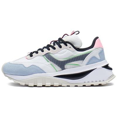 Li Ning Fangyuan Evo Retro Height Increasing Shock Absorbing Wear Resistant Non Slip Low Top Sports Casual Shoes Women Sneaker White Blue AGCR228-9