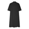 Women's Mid-Length V-Neck Cotton Linen Dress with Short Sleeves and Three-Button Pocket