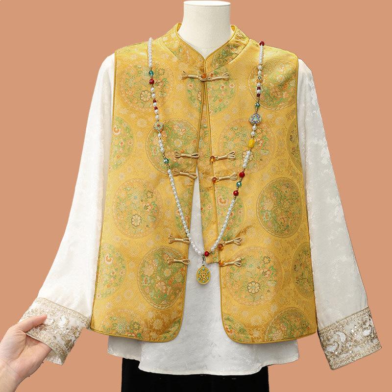 Elegant Chinese Style Spring Cardigan Vest for Mothers, Perfect Outerwear for Middle-Aged Women, Stylish Spring/Autumn Vest Jacket. XL (90-105 jin)