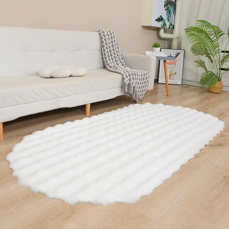 Krémová bublinková plyšová podložka z umělé králičí srsti: Deku do ložnice, obývacího pokoje, na pohovku nebo do arkýřového okna.