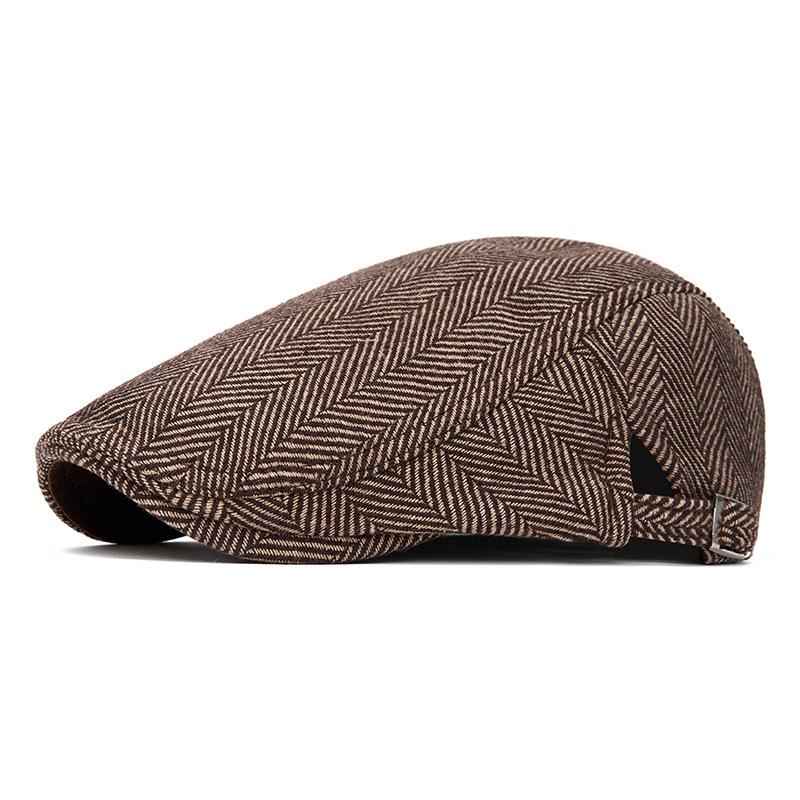 Herringbone Beret Men's Autumn Winter Warm Cap British Retro Wool Newsboy Cap Middle-Aged and Old Age Forward Cap