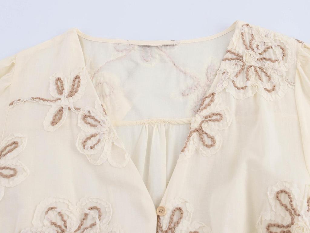 Europäischer & Amerikanischer Stil Blumenstickerei Hemdkleid