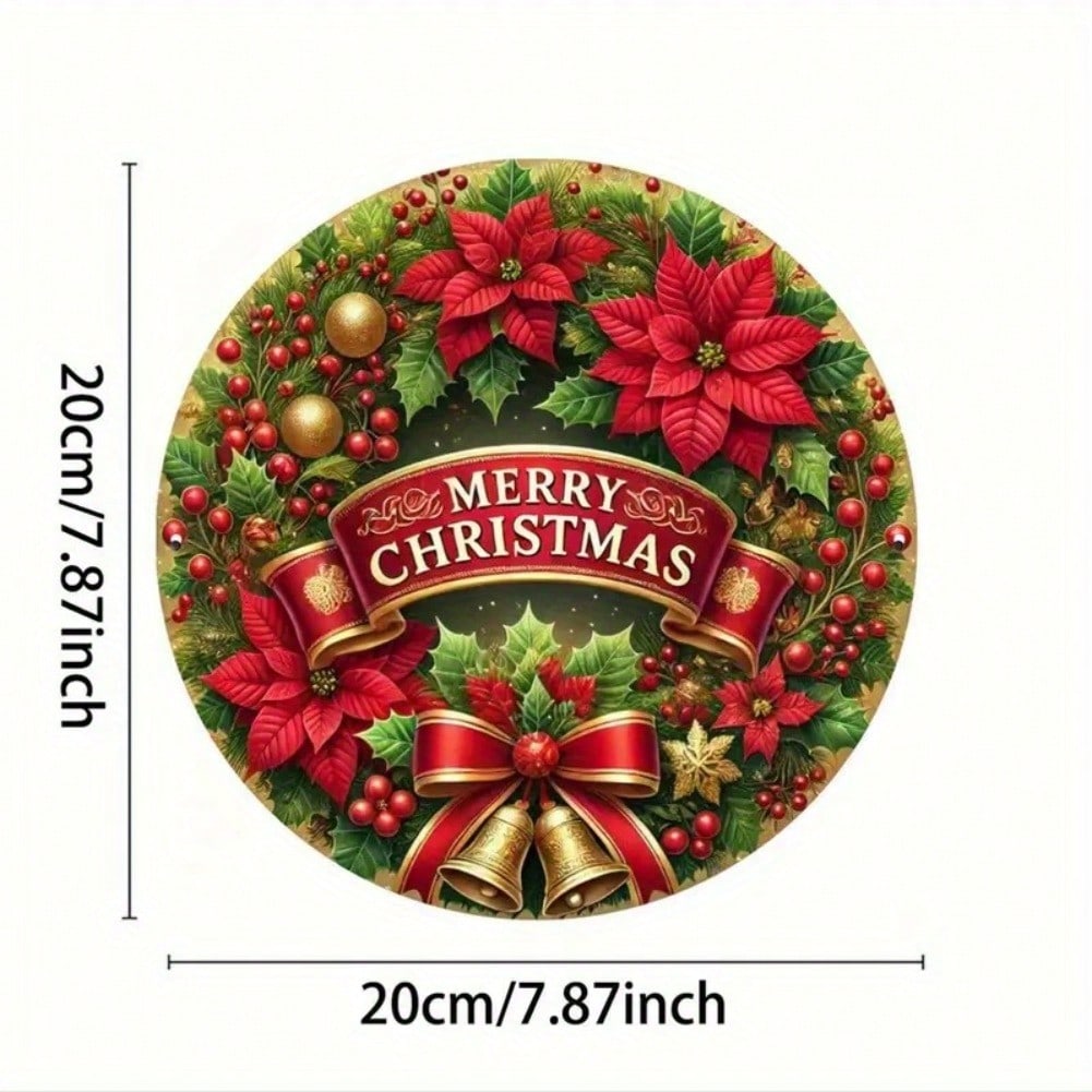 Planetjuice Christmas Metal Wall Art Poinsettia Wreath cm Gold Accent Holiday Home Decor Indoor Outdoor 20x20
