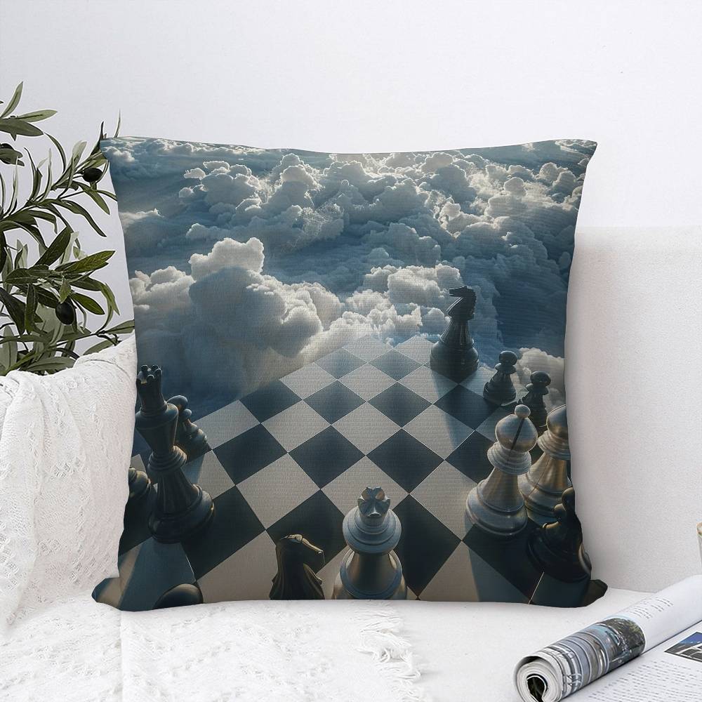 Home Decor Cloudy Chessboard: Win the Game Pillow Cover Pattern Cushion Cover Suitable for Sofa Bedroom Car Pillow Cover