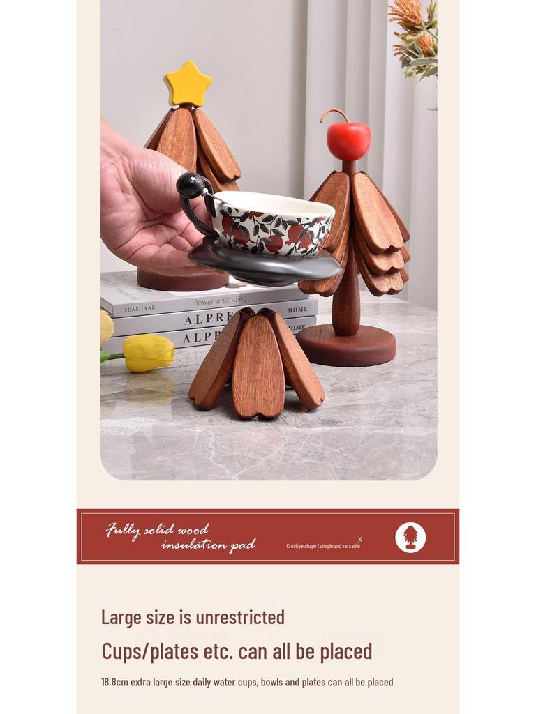 High-End Solid Wood Christmas Tree Table Mat - Heat Resistant Pot and Dish Pad, Decorative Ornament