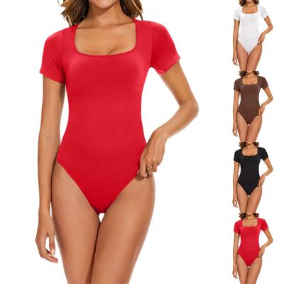 Women's Fashionable Square Neckline Slim Waist Cinching Seamless Short-sleeved Bodysuit Shapewear