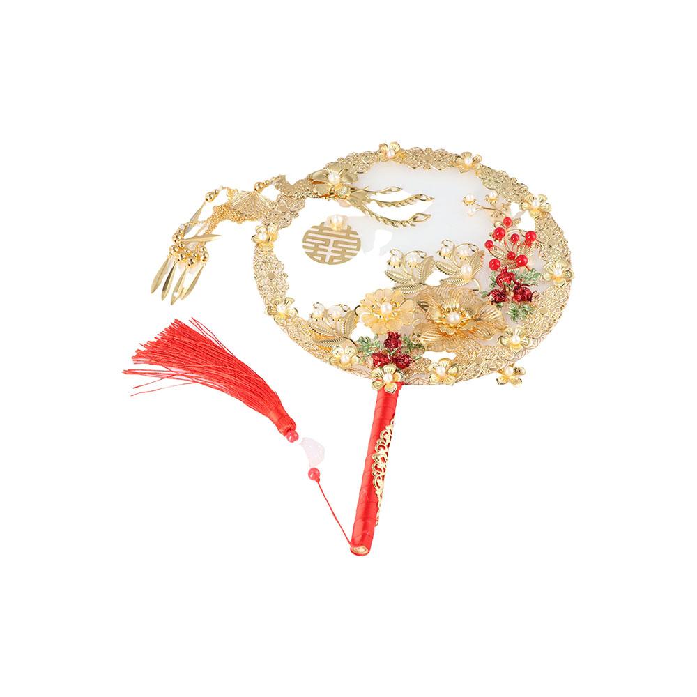 Xiuhe Manual Finished Product Bride Group Fan Xiuhe Clothes Fan Tuan Fan Round Fan Hand Holding Fan
