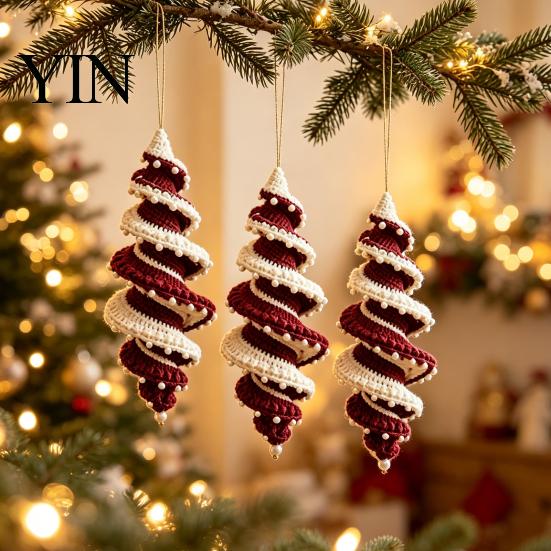 Festive Handmade Ornaments Christmas Ornament Crochet Kit, DIY Spiral Tree Starter Xmas Relaxing Crafting Hobbies Craft Kit for Holiday Home