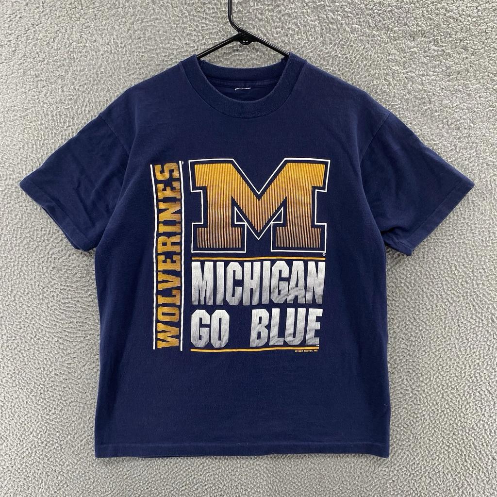 VINTAGE Michigan Wolverines T Shirt Men Extra Large Blue Single Stitch 1992 90s