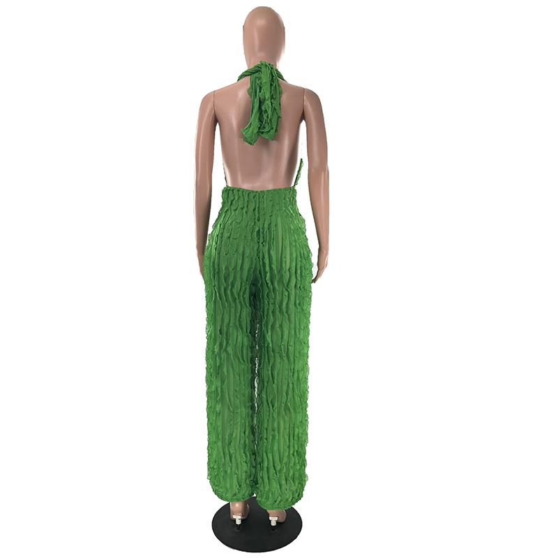 Backless Pleated Sexy Jumpsuit Women Rompers Halter Neck Sleeveless V Neck Women Bodysuits Loose Backless High Waist Playsuits Outfits Clothes 857
