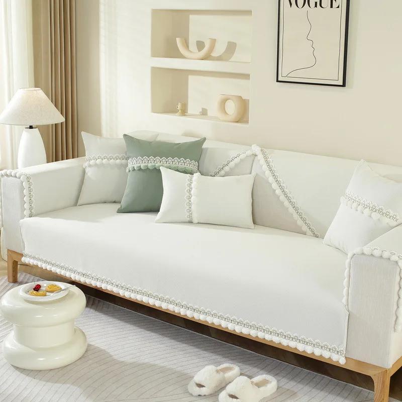 

Чехлы для диванов из ткани с меховыми шариками и кисточками, современные, простые, универсальные, нескользящие, на диван, подушки, полотенца, небольшие, свежие, однотонные, синего цвета 30x50cm pillowcase