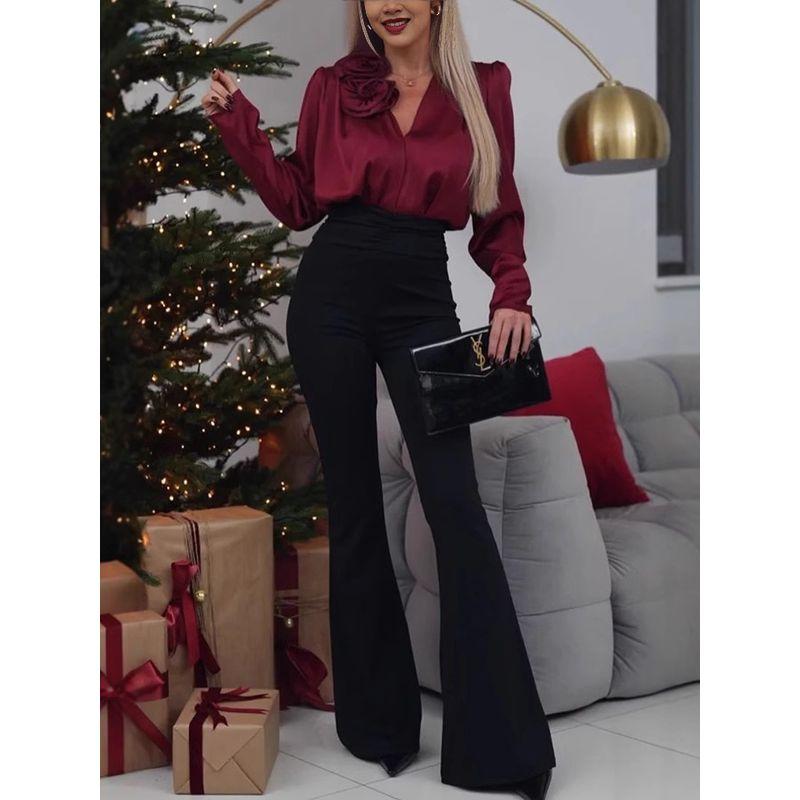 2025 New Arrival Fashion Hip-Lift and Belly Shaping Slim Looking High Waist Flared Pants Pants