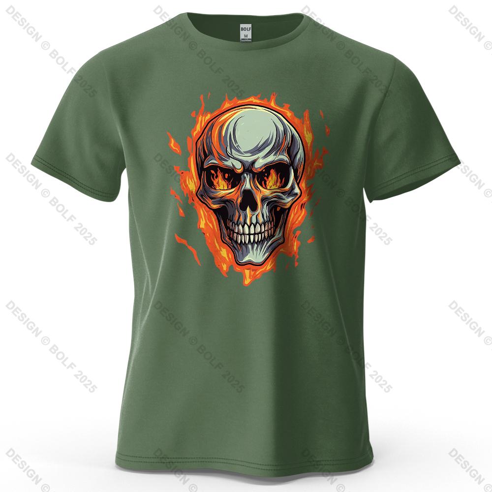Flaming Skull Biker Fashion Printed Men's T-Shirt 100% Cotton Oversized Tattoo Art Graphic Tees for Women Tops Tees Streetwear