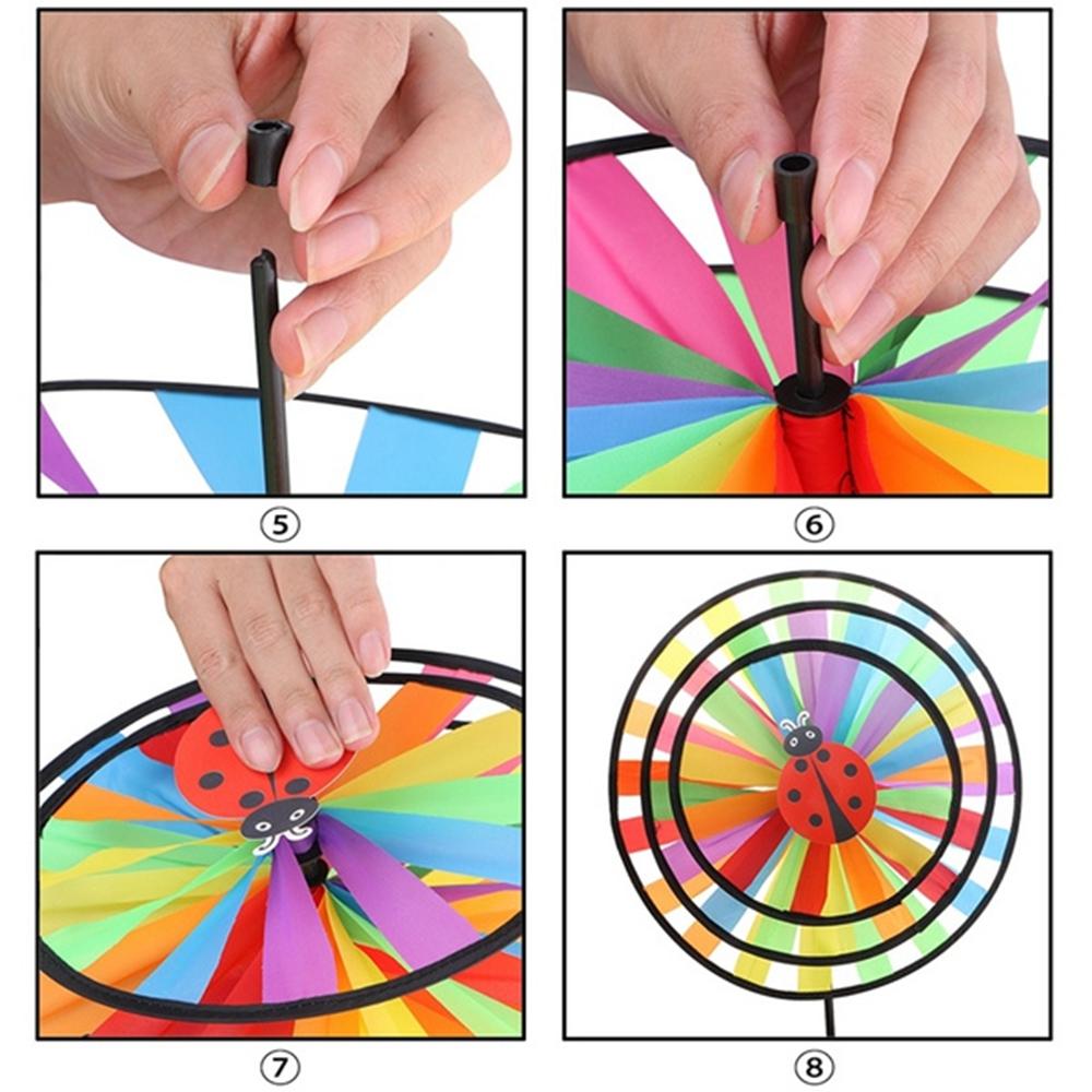 Flower Yard Decoration Triple Wheel Wind Spinners Rainbow Pinwheel Windmill Toys Garden Windmill