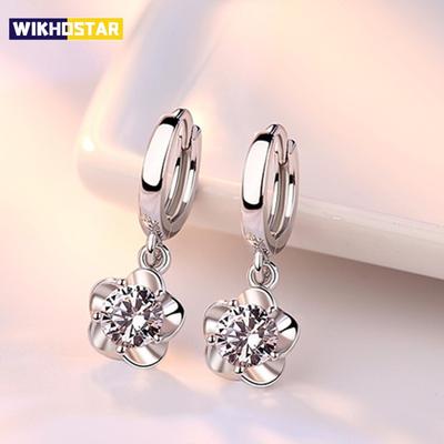 2Pcs Trendy New Fashion Zircon 925 Silver Earrings For Women With Simple Plum Blossom Earring Hoops And Elegant Earrings Gift
